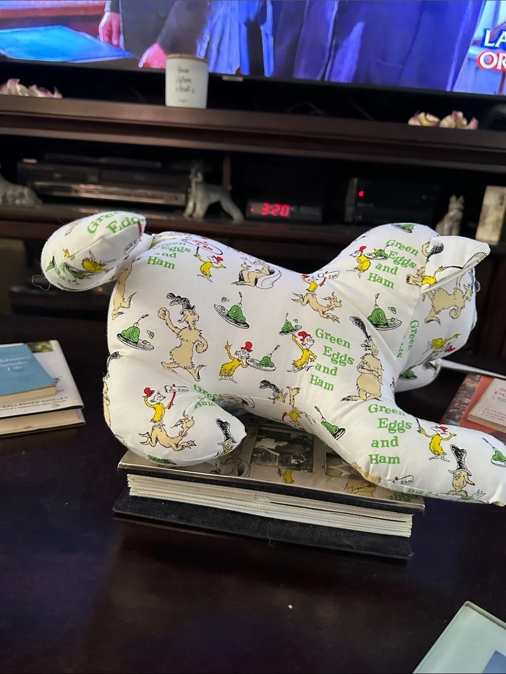 Handcrafted White Dr. Seuss Themed Fabric Cat Plush - Picture 5 of 7